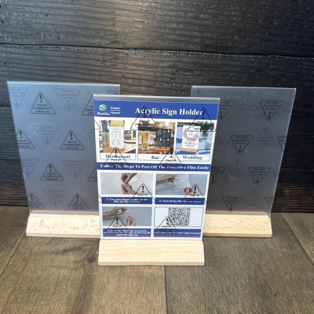 5x7 Acrylic‎ Sign Holder with Wood Base L/T Shape Display 3 Pack New Restaurant